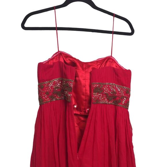 Aidan Mattox Womens Swing Dress Red Lined Maxi Off Shoulder Sleeveless Beads 6 - Picture 6 of 16